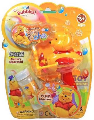 Aadmora Winnie The Pooh Colourful Bubble Gun with 1 Liquid Bottles Toy Bubble Maker