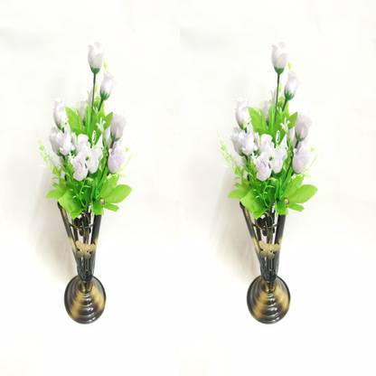 artificial hub Rose Lilies Flower with iron vase COMBO White Rose Artificial Flower  with Pot