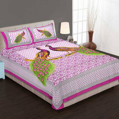 Navyata 144 TC Cotton Queen Jaipuri Prints Flat Bedsheet
