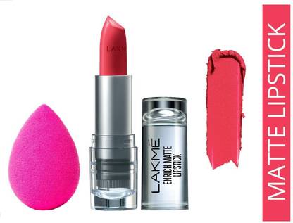 Lakmé Enrich Matte Lipstick - Shade PM10 with Beauty Blender