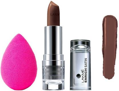 Lakmé Enrich Satin Creme Lipstick (Shade: M421) with Beauty Blender