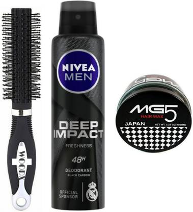 WoodX Hair Brush & Nivea Deep impact deodorant with Styler hair wax