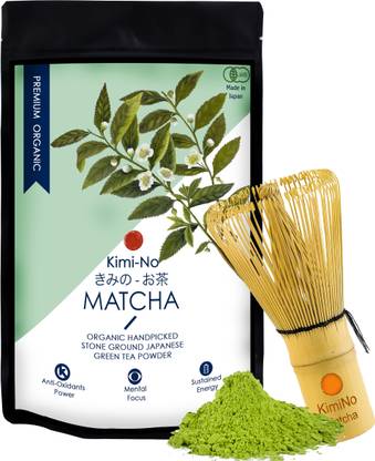 KimiNo Bamboo Matcha Whisk (Chasen) & Japanese Premium Grade Organic Matcha Green Tea (50g) Combo