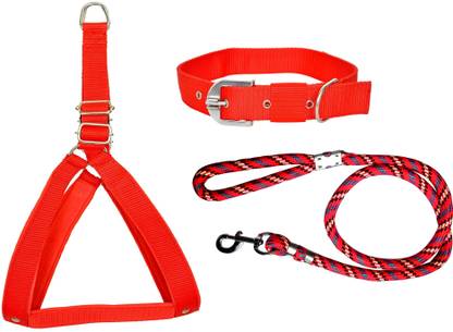 ADIOS Dog Belt Combo of Red Dog Body Cross with Red Dog Collar with Red Lead Dog Harness & Leash