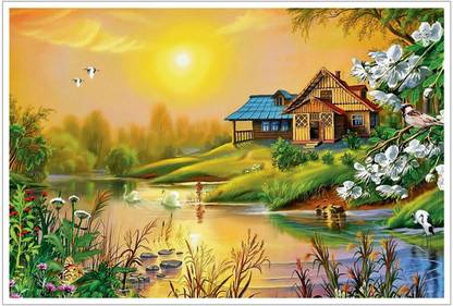 Beautiful Natural Scene Lake View Paper Poster Paper Print