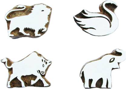 AN Handicrafts Wooden Printing Block (Size: 2 inches Set of 4 pcs) Wooden Block Printing | Handicraft Stamp | Stamp for Craft | Textile Printing Block USE: This Product Print on Fabric, Paper Printing Blocks