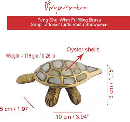 Divya Mantra Chinese Feng Shui Brass Turtle, Wish Fulfilling Seap Tortoise with Secret Compartment Jewelry Box Home Decor Collectible Ornament; Vastu Shastra Living Remedy For Money, Health - Brass Decorative Showpiece  -  3 cm