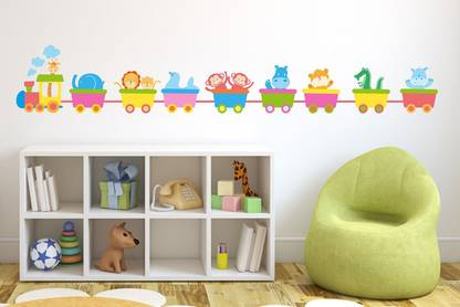 Fiery Mart 130 cm Toys Train Multicolor Medium Vinyl Wallsticker (130 cm x 25 cm) Self Adhesive Sticker