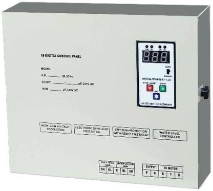 Madhav Control Panel 2 HP Digital Water Level Controller and Starter Panel with Volt and amp Meter with high Low Voltage Protection Submersible Water Pump