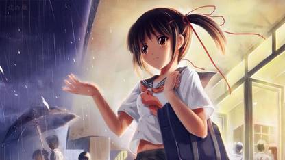 Anime Girl Students Rain Umbrella Art HD Poster |300 GSM Quality |12×18 Inch Size Paper Print