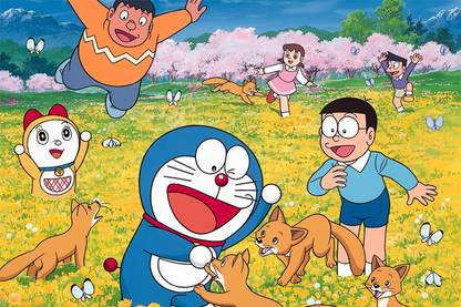 Doraemon with Nobita, Shizuka, Takeshi and Suneo 12 x 18 Wall Poster Photographic Paper