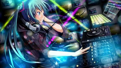 Anime Girl Hatsune Miku Headphones Dj Console Smiling HD Poster |300 GSM Quality | Paper Print