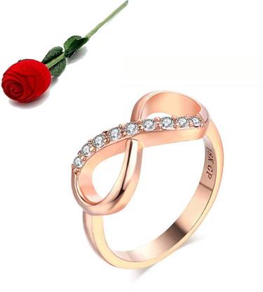 MYKI Infinity Rose Gold Plated Elegant Women Ring (8) with Rose box packing Stainless Steel Cubic Zirconia Gold Plated Ring