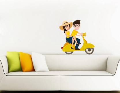 Sticker Hub 60 cm Couple On a Scooty Wall Sticker 60 cm x 56 cm Self Adhesive Sticker