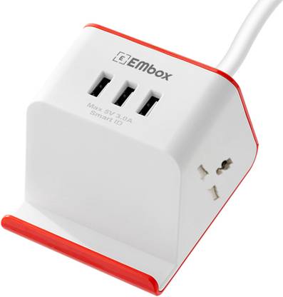 EMBox Power Socket Cube Design Extension Cord with USB Port and Mobile Holder with Smart Charging| 3 USB(3.4 A) Ports, 2 Universal Sockets 2  Socket Extension Boards