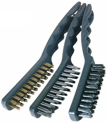Nimbose Big Wire Brush Cleaning Tool Set (Nylon, Brass & SS Bristles, 3 Piece Kit) Handle Scratch Brush