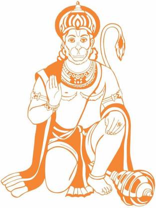 Asmi Collections 82 cm Saffron Color God Hanuman Wall sticker Self Adhesive Sticker