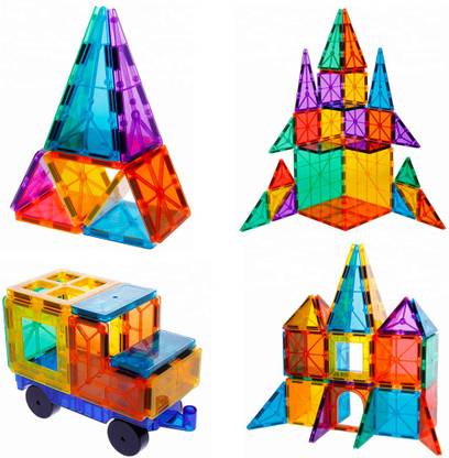 स्मार्ट सेवर 3D Magnetic Magna-Tile for Kids – Set of 45 Blocks to Learn Shapes, Colors, & Alphabet – Magnetic Toys Develop Motor Skills & Creativity-Colorful, Durable 3D Premium Magnetic Magna Blocks