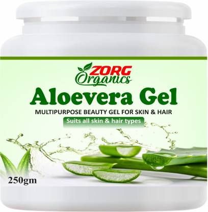 Zorg Organics Pure Natural Aloe Vera Gel (250 Gram ) - Ideal for Skin Treatment, Face, Acne Scars, Hair Treatment