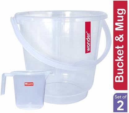 Wonder Plastic Bathroom Bucket & Mug Combo, Set of 1 Pc Bucket & 1 Pc Mug Transparent Color, Made in India 18 L Plastic Bucket
