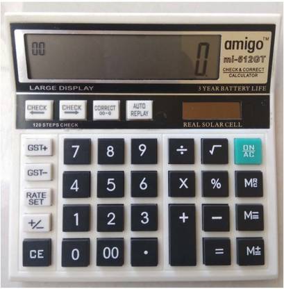 Amigo 512GT White Check & Correct GST 12 Digit Smooth button Large Display Tax Calculation Basic  Calculator