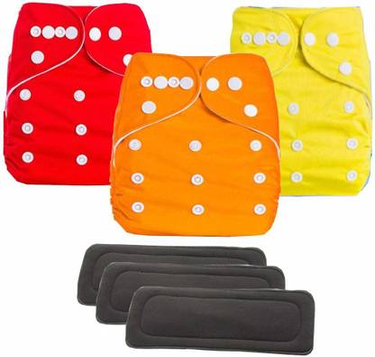 DOMENICO Reusable Washable Cloth Nappies With Inserts(5 Layer Insert)(3 Diaper 3 Insert)