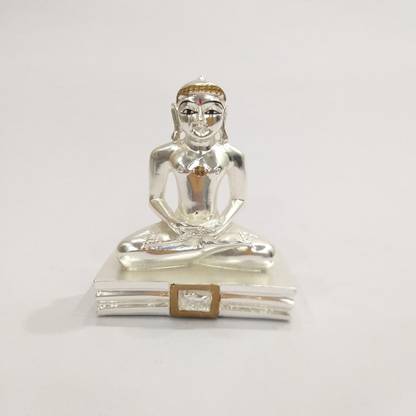 VACCHI Mahaveer Swami Idol | Real 999 Silver Plated Mahavir Swami Murti Statue Decorative Showpiece  -  8 cm