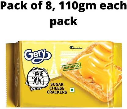 Gery Gone Mad Sugar Cheese Crackers - Crispy Biscuit Snack with Cheese Spread - Each Pack Contains 5 Pairs Crackers (110 Grams x Pack of 8) Cream Sandwich Biscuit