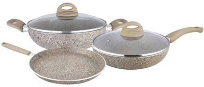 Shri & Sam Rockline Cookware Set of 4 Pieces Induction Bottom Non-Stick Coated Cookware Set