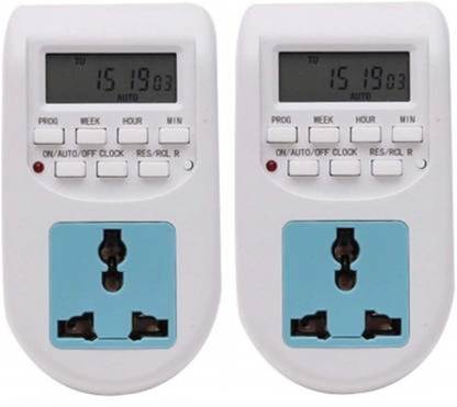 sheetal traders Pack of 2 Digital Timer Socket Switch Electrical on Off Power Saver Device for Home Watt Meter Plug Electricity Automatic Ac Light Programmable Energy Saving Socket Type Digital Timer Meter Programmable Electronic Timer Switch
