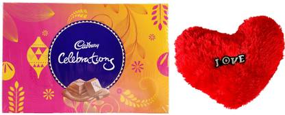 Cadbury Valentine Gift For Your Partner | Celebrations Gift Pack With Love Heart Cushion Combo