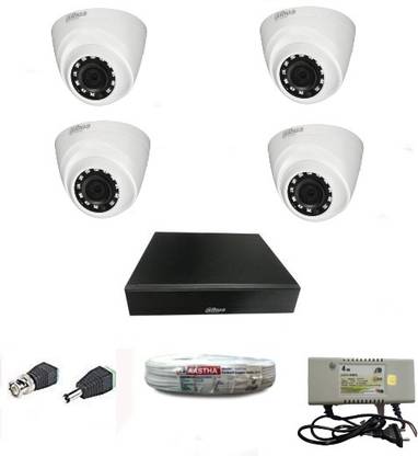 DAHUA AED Dahua 2MP DH-XVR1A04 4CH DVR 1Pcs + 4 Dome Cameras DH-HAC-T1A21P + AED 3+1 Wire Roll + Supply & All Required Connectors-(Sold and FULLFILLMENT by AASTHA Trusted by FLIPKART) Security Camera