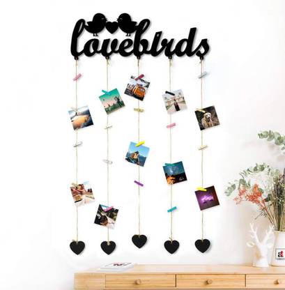 Art Street Love Birds Design MDF Plaque Photo Hanging Frame with Photo Hanging Clip -Black Pack of 20