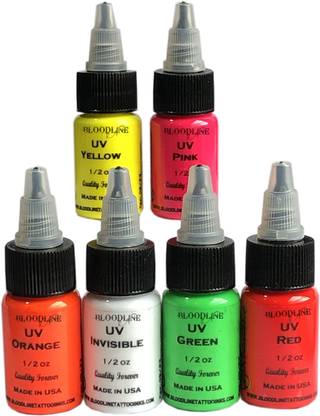 Bloodline UV Tattoo Color Inks Set Of 6 Colors 0.5oz Quality Forever New Packing Made In USA Tattoo Ink