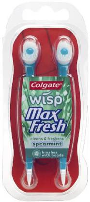 Colgate MaxFresh Wisp Mini Toothbrush, Spearmint - 4 Count Soft Toothbrush