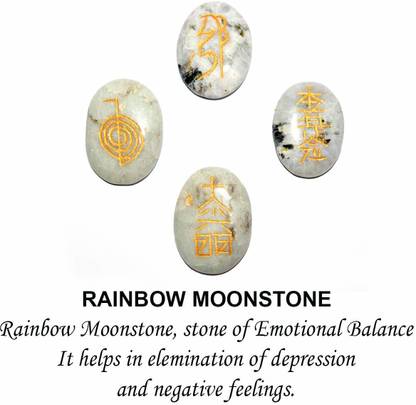 REIKI CRYSTAL PRODUCTS Rainbow Monnstone Reiki Symbol Set Reiki Symbol Crystal Set Reiki Symbol Stone 4 pc for Reiki Healing and Crystal Healing Stone Crystal Yantra