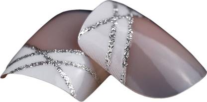 A+ ArtPlus Crossing White French Manicure with Silver Line Elegant False Nails Crossing White