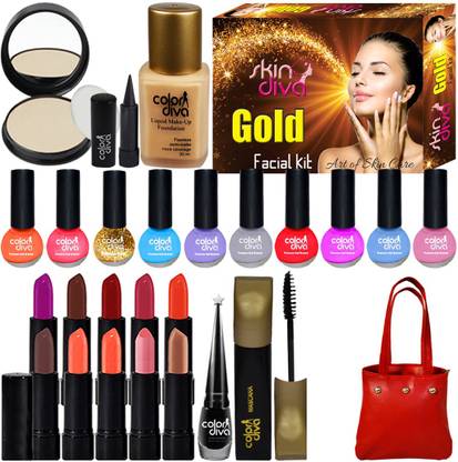 Color Diva Makeup Combo Sets With Skin Diva Skin Care Facial Kit Pack of 23 GC-454
