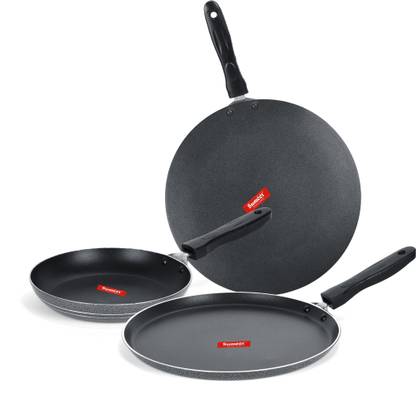 Sumeet NonStick Salaka Cookware Set (Dosa Tawa - 26.5Cm Dia + Tapper pan - 0.6Ltr - 20Cm Dia + Conceve / Roti Tawa - 28Cm Dia) Non-Stick Coated Cookware Set
