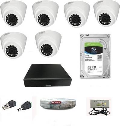 DAHUA 2MP DH-XVR1A08 8CH DVR 1Pcs + 6 Dome Cameras DH-HAC-T1A21P + 2TB Hard Disk + AED 3+1 Wire Roll + Supply & All Required Connectors. Security Camera