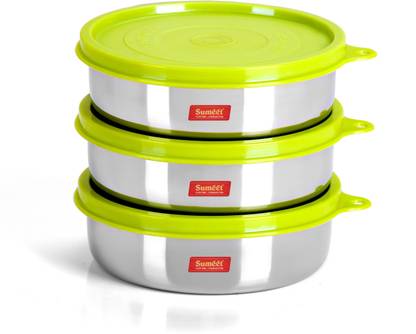 Sumeet Stainless Steel Airtight & Leak Proof Food Storage Containers Set of 3 Pc (Size - Small, Capacity - 300ml Each) 3 Containers Lunch Box