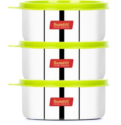 Sumeet Stainless Steel Airtight & Leak Proof Food Storage Containers Set of 3 Pc (Size - Medium, Capacity - 375ml Each) 3 Containers Lunch Box