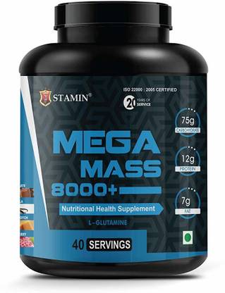 STAMIN Mega Mass 8000 Weight Gainer, Strawberry flavour 2 kg Weight Gainers/Mass Gainers