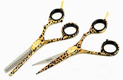 Awans Left Handed Hairdressing Barber Salon Scissors 5.5", Thinning Scissors 6", Hair Styling Scissors, Hair Cutting Scissors, Leopard Pattern, With Black Pouch, Scissors