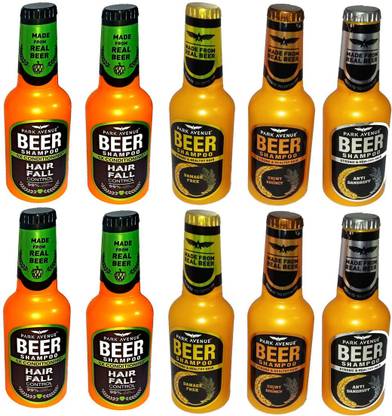 PARK AVENUE Beer Shampoo Shiny & Bouncy, Anti Dandruff, Damage Free and HAIR FALL CONTROL 70ml x 10