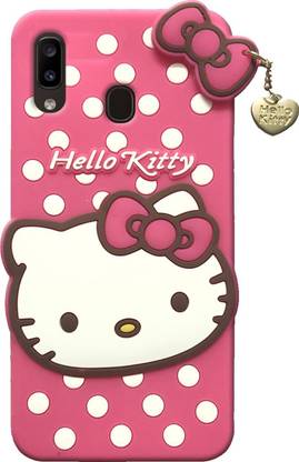DealClues Back Cover for Samsung Galaxy A20 , 3D Cute Hello Kitty Soft Silicone Rubber Case With Golden Pendant