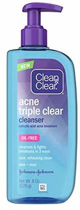 Clean & Clear Acne Triple Clear Facial Cleanser with Salicylic Acid Acne Medicine Face Wash