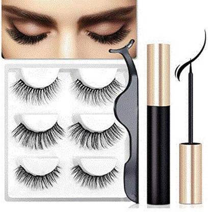 Coolours Magnetic Eyeliner With Magnetic Eyelashes, Magnetic Eyelashes Kit False Lashes 3 Style With Tweezers (A)