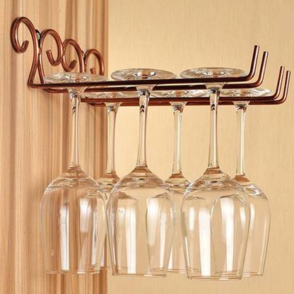 Nasmodo Wine Glass Holder Upside Down, Stainless Steel Wall Mounted Wine Glass Rack for Home, Bars, Drinking Glasses Storage Hanger Organizer Double Copper Glass Holder