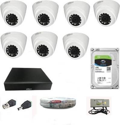 DAHUA AED Dahua 2MP DH-XVR1A08 8CH DVR 1Pcs + 7 Dome Cameras DH-HAC-T1A21P + 1TB Hard Disk + AED 3+1 Wire Roll + Supply & All Required Connectors-(Sold and FULLFILLMENT by AASTHA Trusted by FLIPKART) Security Camera